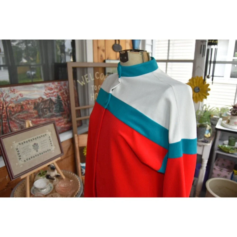 1960s Appel Tri-Color Velveteen Maxi Robe -Red, Teal, Cream-Made in USA-Small